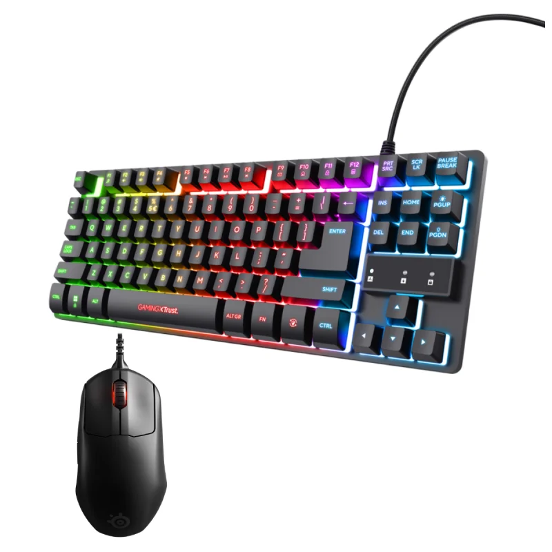 Pack Clavier Gamer Filaire TRUST Thado GXT 833 / Noir Avec Souris Gaming SteelSeries Prime+ / Noir