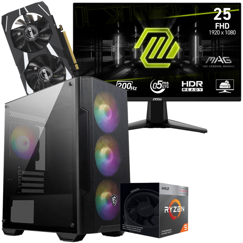 Setup Gamer Special Pc de Bureau Gaming / Ryzen 5 3600 / RTX 3050 3G / 16 Go Avec Écran Gaming MSI MAG 255F E20 24.5" Full HD IPS / 200 Hz - MSI - photo 1