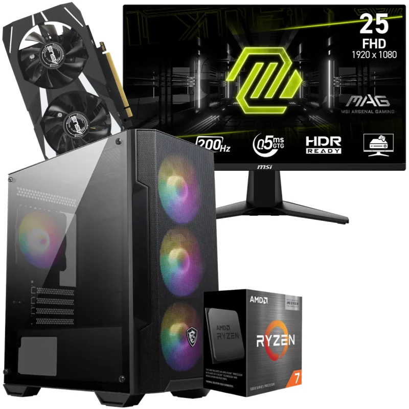 Setup Gamer Special Pc de Bureau Gaming / Ryzen 7 5700 / RTX 3050 3G / 16 Go Avec Écran Gaming MSI MAG 255F E20 24.5" Full HD IPS / 200 Hz - MSI - photo 1