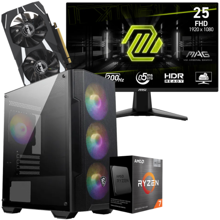 Setup Gamer Special Pc de Bureau Gaming / Ryzen 7 5700 / RTX 3050 3G / 16 Go Avec Écran Gaming MSI MAG 255F E20 24.5" Full HD IPS / 200 Hz - MSI - photo 3