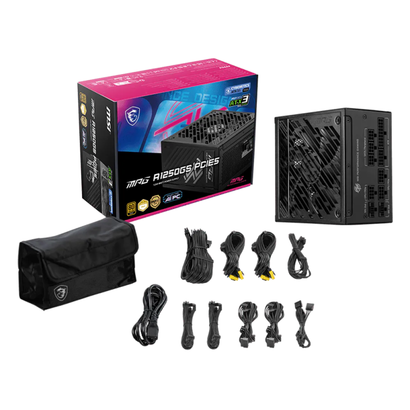 Boîte d'alimentation MSI MPG A1250GS PCIE5 / 80 PLUS Gold / Modulaire / 1250 Watts / ATX / Noir - MSI - photo 5