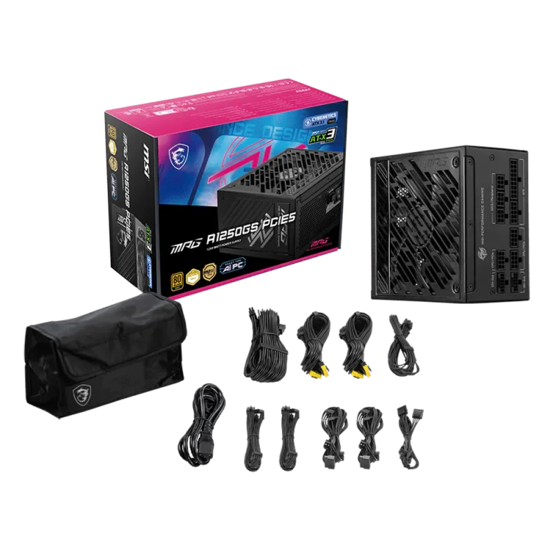 Boîte d'alimentation MSI MPG A1250GS PCIE5 / 80 PLUS Gold / Modulaire / 1250 Watts / ATX / Noir - MSI - photo 5