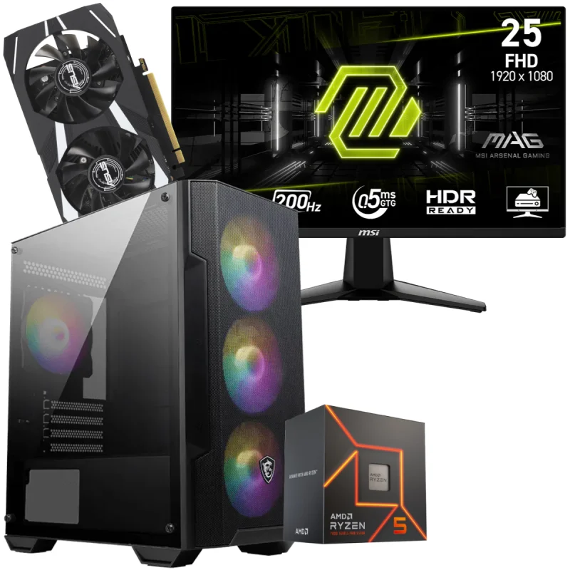 Setup Gamer Special Pc de Bureau Gaming / Ryzen 5 7500F / RTX 3050 3G / 16 Go Avec Écran Gaming MSI MAG 24.5" Full HD IPS / 200 Hz - MSI - photo 1
