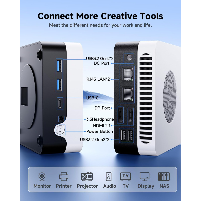 Mini Pc de bureau BCHUWI LarkBox X / i3-1220P / 8 Go / 256 Go SSD / Windows 11 / Blanc - photo 2