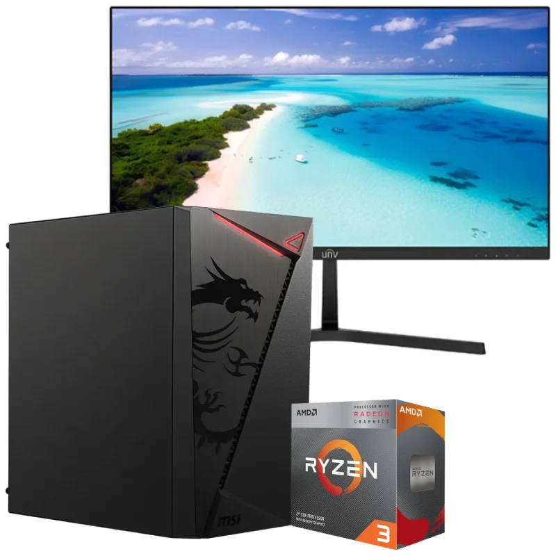 Setup Gamer Special Pc de Bureau Gaming / Ryzen 3 3200G / Vega 8 / 8 Go Avec Écran Uniview MW-LC22-E 22" Full HD LED / 100 Hz - photo 1