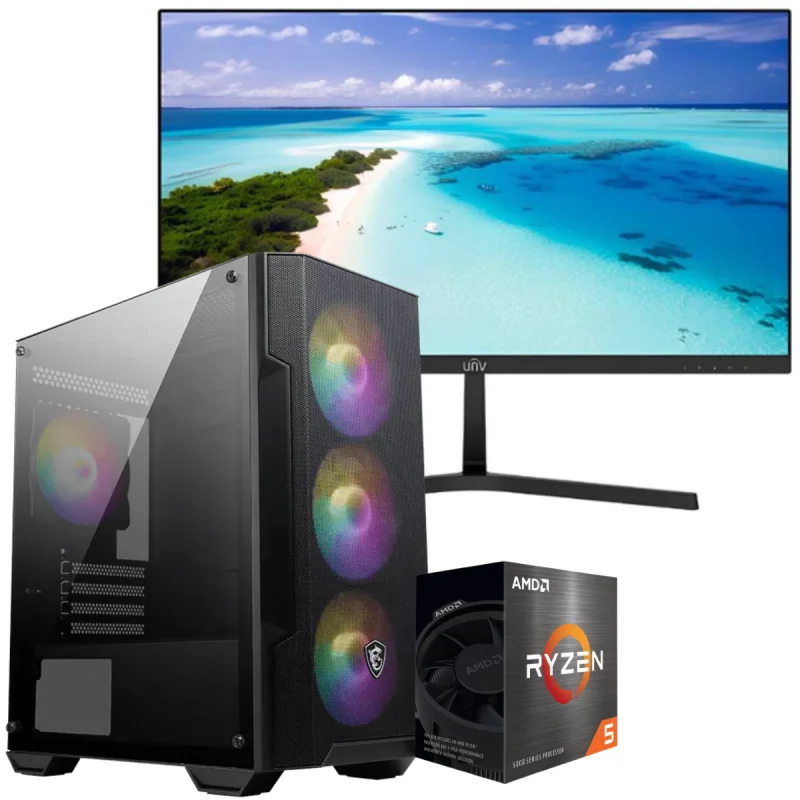 Setup Gamer Special Pc de Bureau Gaming / Ryzen 5 5500GT / Vega 7 / 8 Go Avec Écran Uniview MW-LC22-E 22" Full HD LED / 100 Hz - photo 1