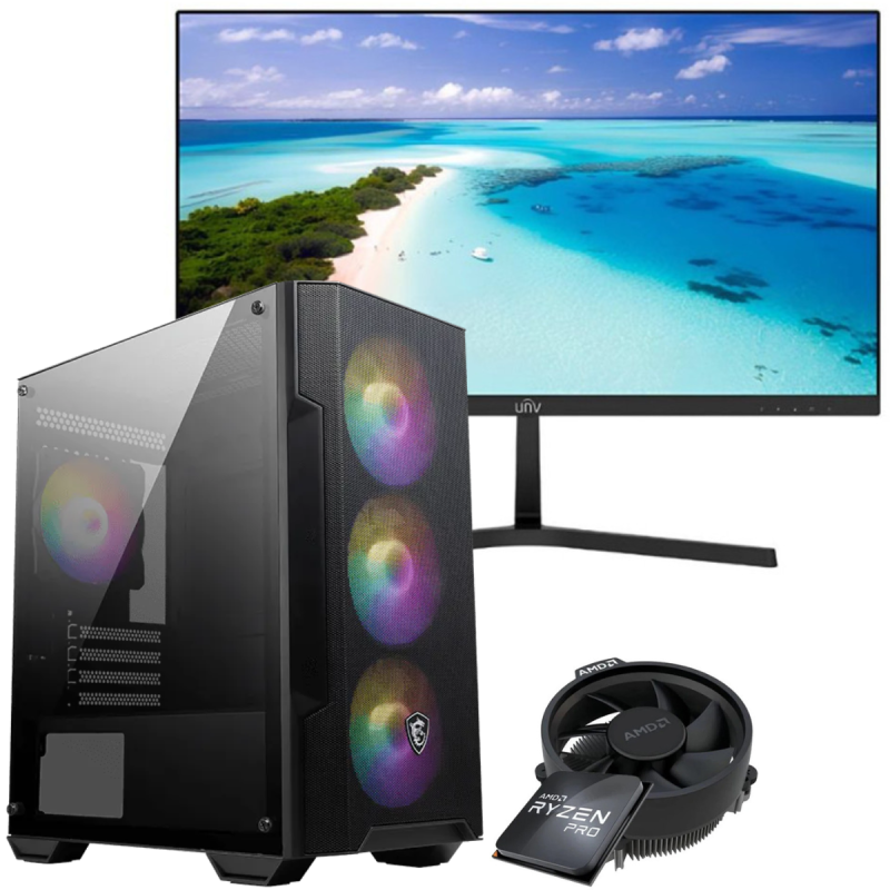 Setup Gamer Special Pc de Bureau Gaming / Ryzen 5 Pro 5655G / Vega 7 / 16 Go Avec Écran Uniview MW-LC24-E 24" Full HD LED / 100 Hz - photo 2
