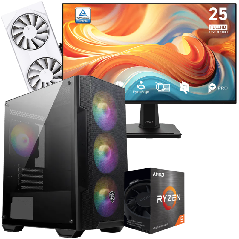 Setup Gamer Special Pc de Bureau Gaming / Ryzen 5 5500 / RX 9060 XT 8G / 16 Go Avec Écran Gaming MSI 24.5" Full HD / IPS / 144 Hz - MSI - photo 2