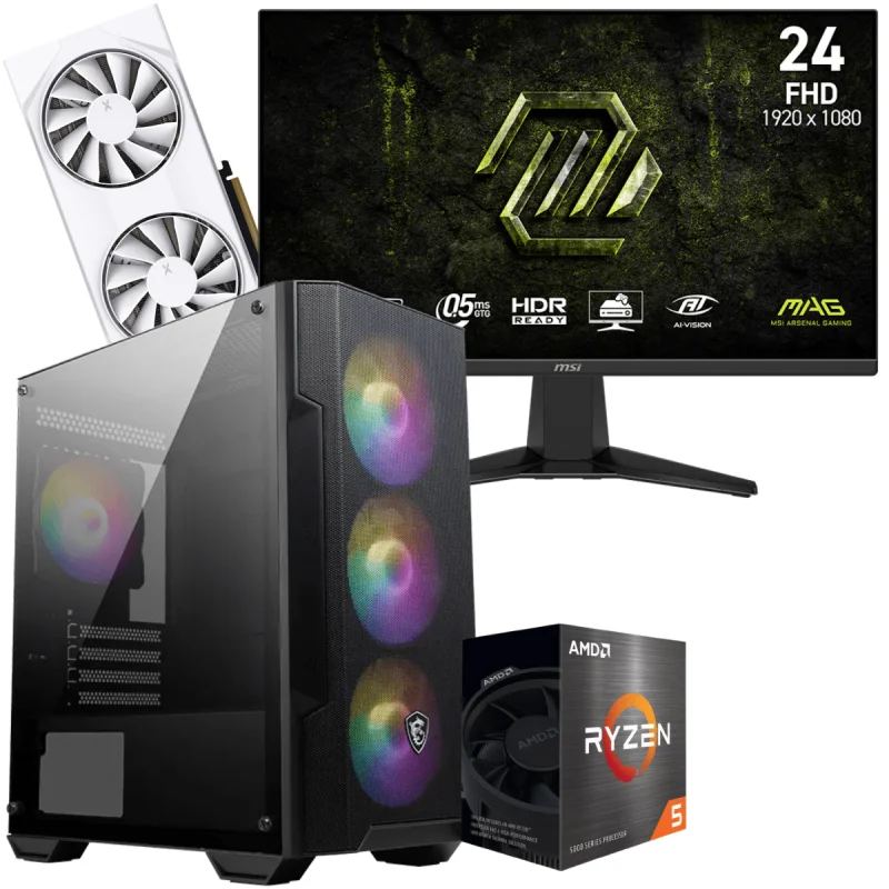 Setup Gamer Special Pc de Bureau Gaming / Ryzen 5 5500 / RX 9060 XT 8G / 16 Go Avec Écran Gaming MSI 24" Full HD IPS / 240 Hz - MSI - photo 1