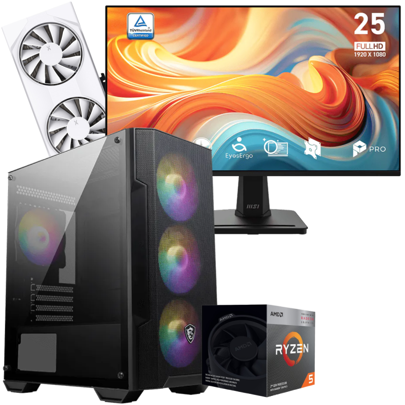 Setup Gamer Special Pc de Bureau Gaming / Ryzen 5 3600 / RX 9060 XT 8G / 16 Go Avec Écran Gaming MSI 24.5" Full HD / IPS / 144 Hz - MSI - photo 1