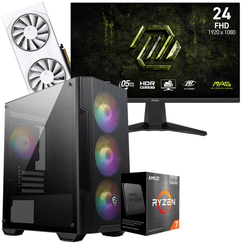 Setup Gamer Special Pc de Bureau Gaming / Ryzen 7 5700 / RX 9060 XT 8G / 16 Go Avec Écran Gaming MSI 24" Full HD IPS / 240 Hz - MSI - photo 1