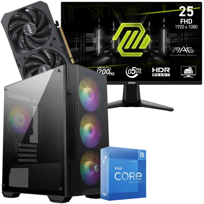 Setup Gamer Special Pc de Bureau Gaming / i5-12600K / RTX 5050 8G / Avec Écran Gaming MSI MAG 255F E20 24.5" Full HD IPS / 200 Hz