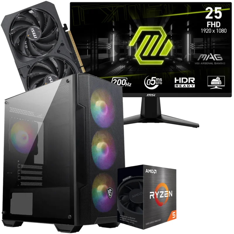 Setup Gamer Special Pc de Bureau Gaming / Ryzen 5 7500F / RTX 5050 8G / 16 Go Avec Écran Gaming MSI MAG 24.5" Full HD IPS / 200 Hz - MSI - photo 1