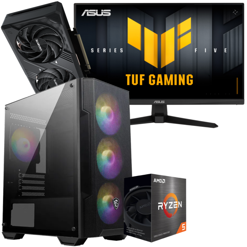 Setup Gamer Special Pc de Bureau Gaming / Ryzen 5 5500 / RTX 5050 8G / 16 Go Avec Écran Gaming Asus TUF Gaming 24.5" Full HD VA / 200 Hz - Asus - photo 1