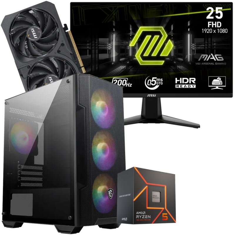 Setup Gamer Special Pc de Bureau Gaming / Ryzen 5 8400F / RTX 5050 8G / 16 Go Avec Écran Gaming MSI MAG 24.5" Full HD IPS / 200 Hz - MSI - photo 1