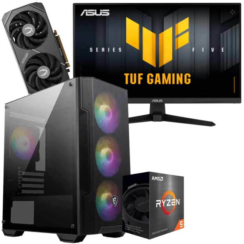 Setup Gamer Special Pc de Bureau Gaming / Ryzen 5 5500 / RTX 5060 8G / 16 Go Avec Écran Gaming Asus TUF Gaming 24.5" Full HD VA / 200 Hz - Asus - photo 1