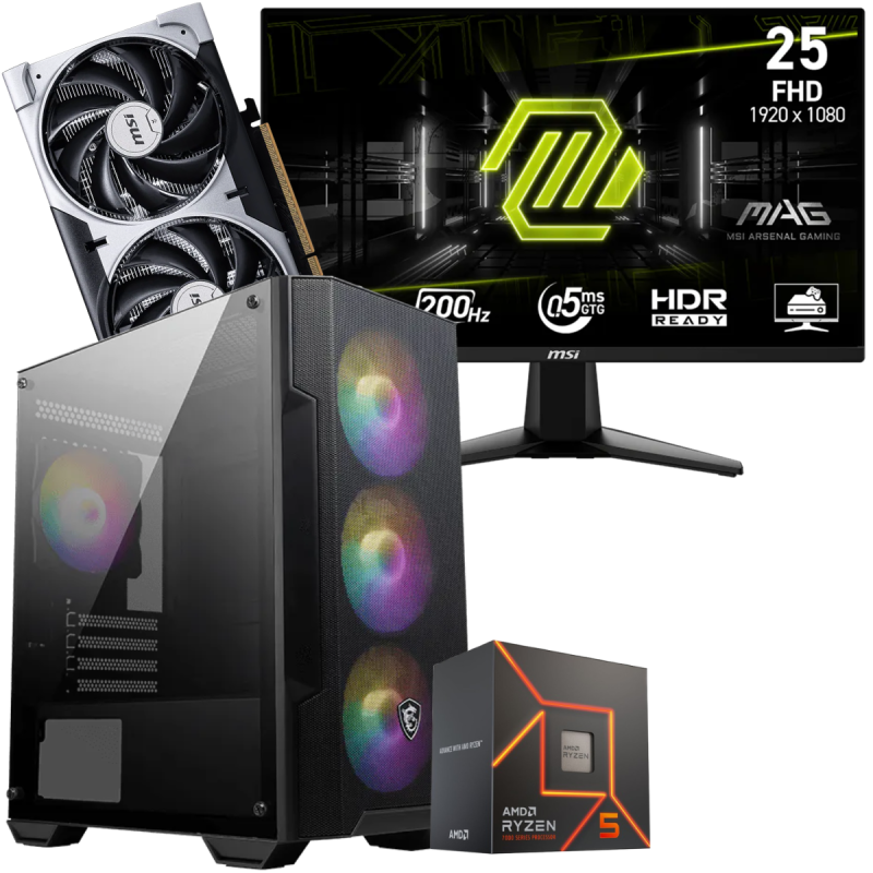 Setup Gamer Special Pc de Bureau Gaming / Ryzen 5 7600 / RTX 5060 8G / 16 Go Avec Écran Gaming MSI MAG 255F E20 24.5" Full HD IPS / 200 Hz - MSI - photo 1