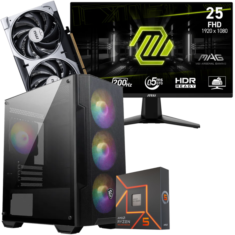 Setup Gamer Special Pc de Bureau Gaming / Ryzen 5 7600X / RTX 5060 8G / 16 Go Avec Écran Gaming MSI MAG 24.5" Full HD IPS / 200 Hz - MSI - photo 2