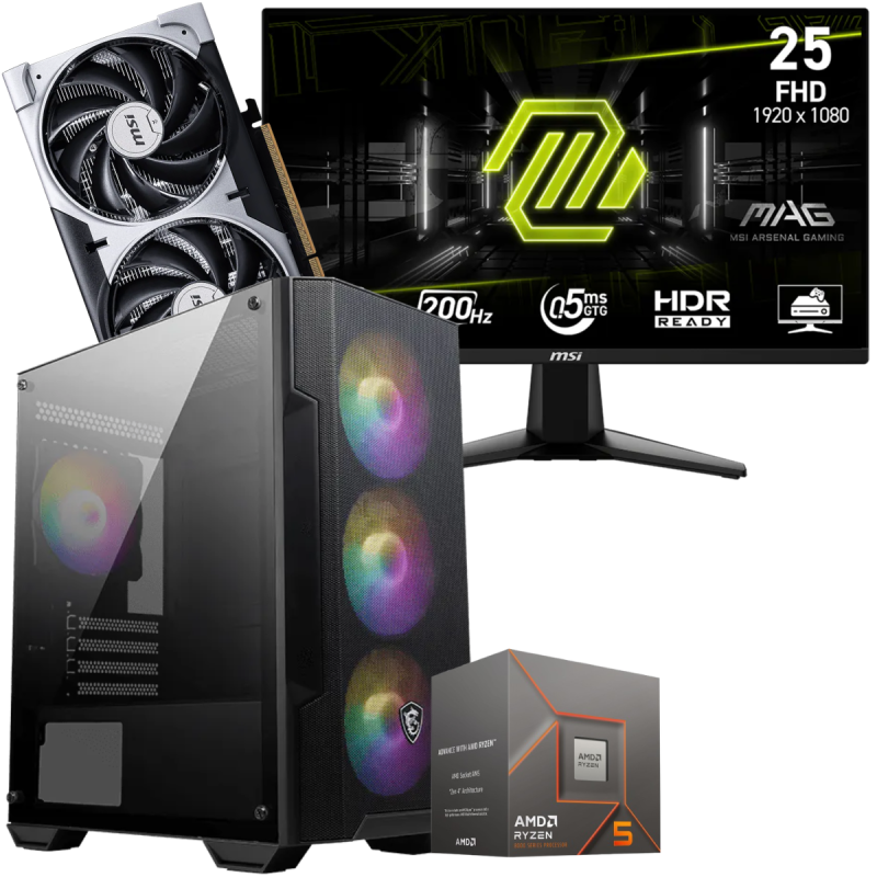 Setup Gamer Special Pc de Bureau Gaming / Ryzen 5 8400F / RTX 5060 8G / 32 Go Avec Écran Gaming MSI MAG 24.5" Full HD IPS / 200 Hz - MSI - photo 1