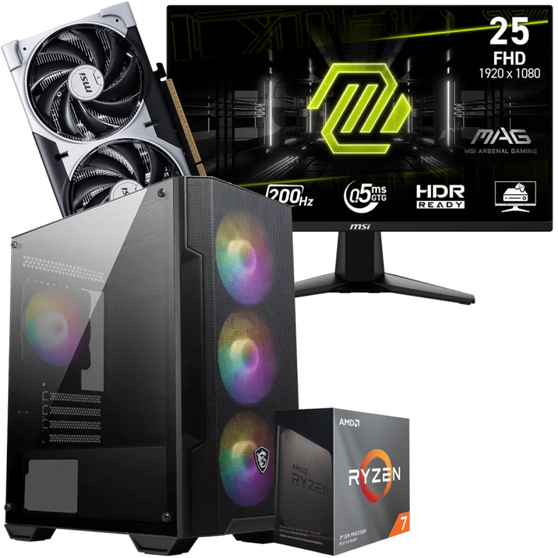 Setup Gamer Special Pc de Bureau Gaming / Ryzen 7 5700 / RTX 5060 8G / 16 Go Avec Écran Gaming MSI MAG 24.5" Full HD IPS / 200 Hz - MSI - photo 2