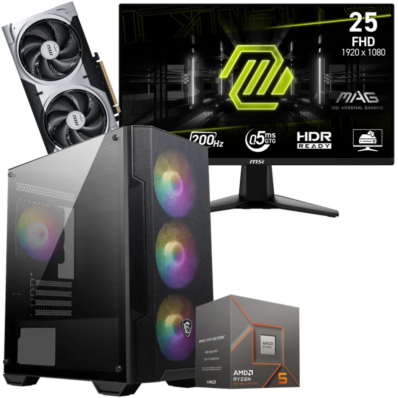 Setup Gamer Special Pc de Bureau Gaming / Ryzen 5 8400F / RTX 5060 Ti 8G / 16 Go Avec Écran Gaming MSI MAG 24.5" Full HD IPS / 200 Hz - MSI - photo 2