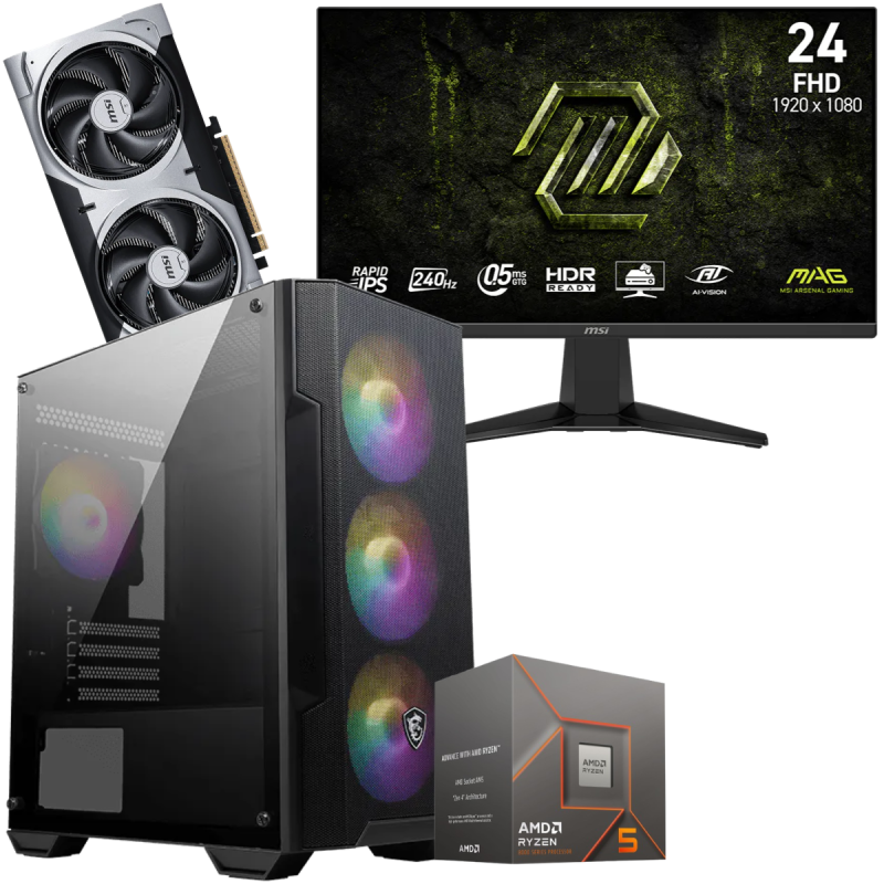 Setup Gamer Special Pc de Bureau Gaming / Ryzen 5 8400F / RTX 5060 Ti 8G / 32 Go Avec Écran Gaming MSI MAG 24" Full HD IPS / 240 Hz - MSI - photo 2