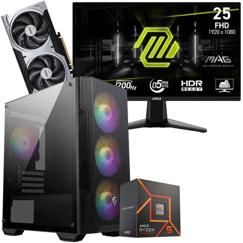 Setup Gamer Special Pc de Bureau Gaming / Ryzen 5 7500F / RTX 5060 Ti 8G / 16 Go Avec Écran Gaming MSI MAG 24.5" Full HD IPS / 200 Hz - MSI - photo 1