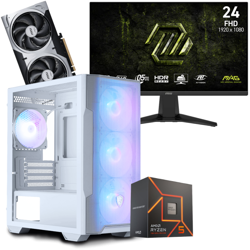 Setup Gamer Special Pc de Bureau Gaming / Ryzen 5 7500F / RTX 5060 Ti 8G / 32 Go Avec Écran Gaming MSI MAG 24" Full HD IPS / 240 Hz - MSI - photo 2