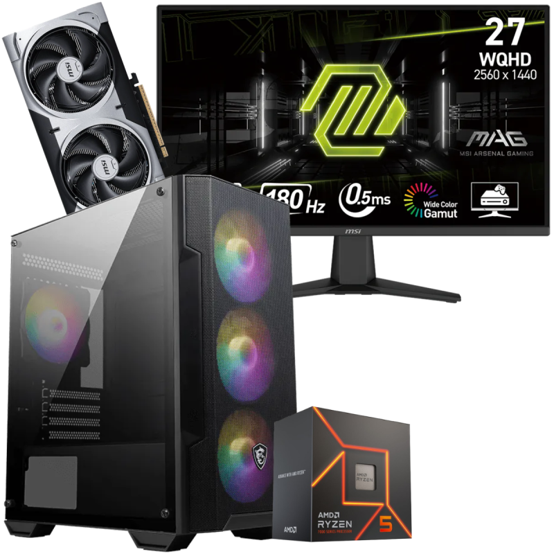 Setup Gamer Special Pc de Bureau Gaming / Ryzen 5 7500F / RTX 5060 Ti 8G / 32 Go Avec Écran Gaming MSI MAG 27" WQHD IPS / 180 Hz - MSI - photo 2