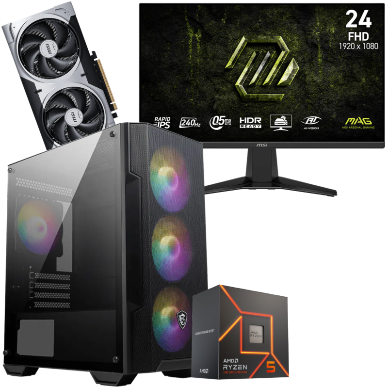 Setup Gamer Special Pc de Bureau Gaming / Ryzen 5 7600 / RTX 5060 Ti 8G / 32 Go Avec Écran Gaming MSI MAG 24" Full HD IPS / 240 Hz - MSI - photo 1