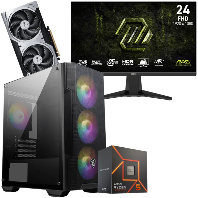 Setup Gamer Special Pc de Bureau Gaming / Ryzen 5 7600 / RTX 5060 Ti 8G / 32 Go Avec Écran Gaming MSI MAG 24" Full HD IPS / 240 Hz - MSI - photo 1