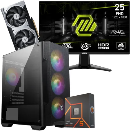 Setup Gamer Special Pc de Bureau Gaming / Ryzen 5 7600X / RTX 5060 Ti 8G / 16 Go Avec Écran Gaming MSI MAG 24.5" Full HD IPS / 200 Hz - MSI - photo 3