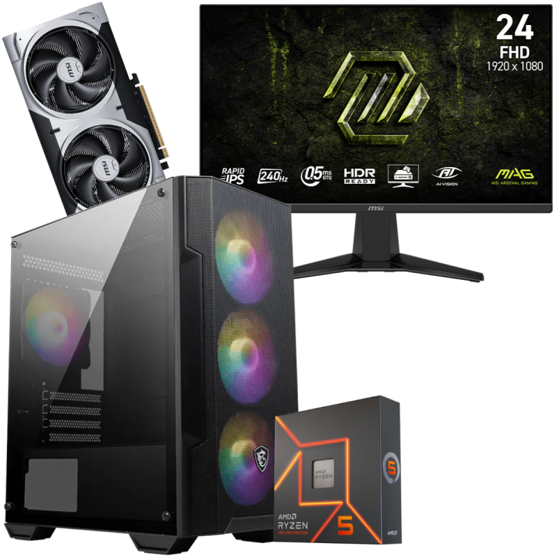Setup Gamer Special Pc de Bureau Gaming / Ryzen 5 7600X / RTX 5060 Ti 8G / 16 Go Avec Écran Gaming MSI MAG 24" Full HD IPS / 240 Hz - MSI - photo 1