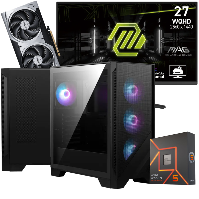 Setup Gamer Special Pc de Bureau Gaming / Ryzen 5 7600X / RTX 5060 Ti 8G / 32 Go Avec Écran Gaming MSI MAG 27" WQHD IPS / 180 Hz - MSI - photo 1
