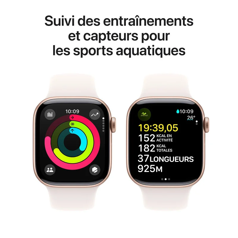 Apple Watch Series 10 GPS 42 mm / Aluminium / Rose Gold / Avec Bracelet Sport Rose Tendre S/M