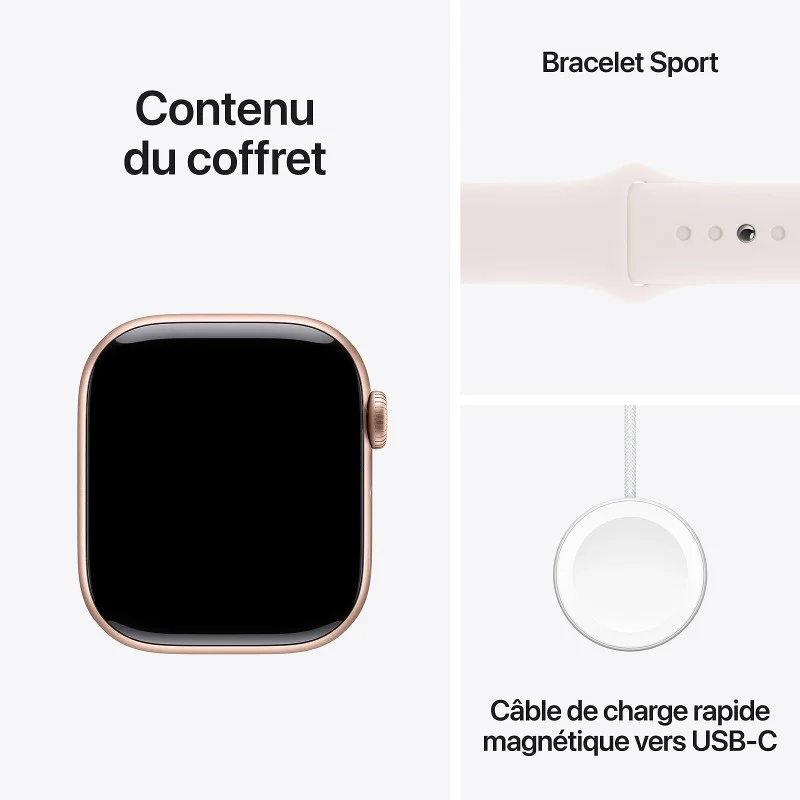 Apple Watch Series 10 GPS 42 mm / Aluminium / Rose Gold / Avec Bracelet Sport Rose Tendre S/M