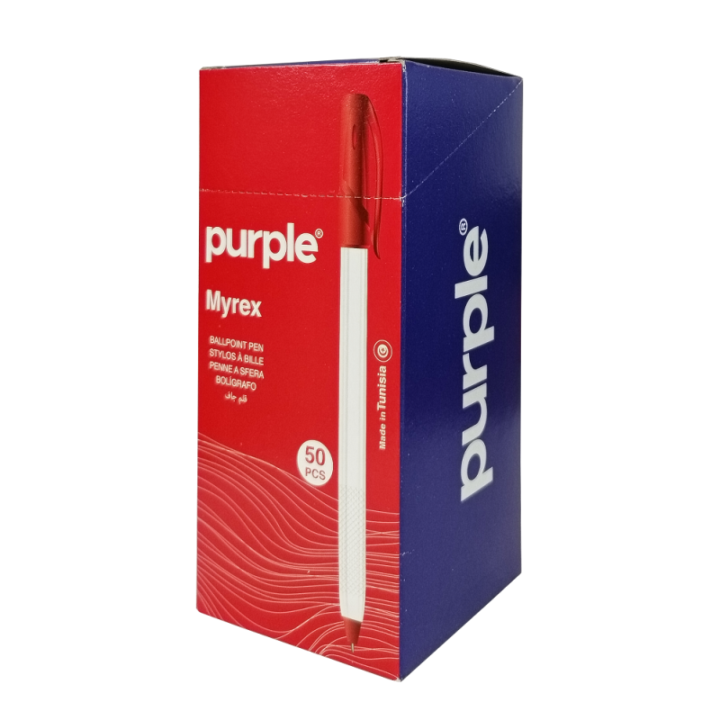 Boite de 50 Stylos à Bille Point Fine MYREX Purple / 0.7mm / ROUGE