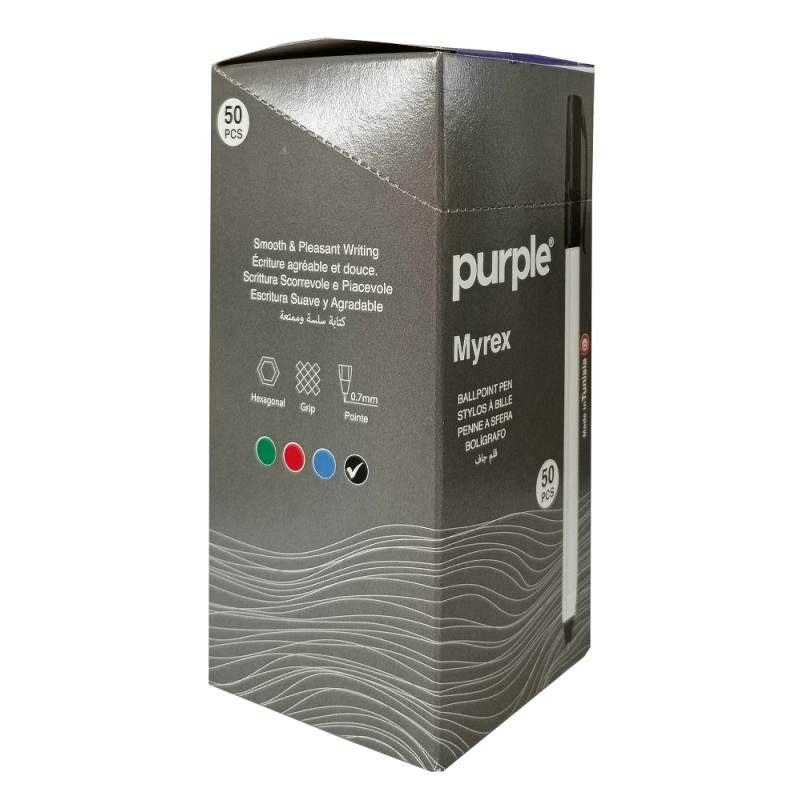 Boite de 50 Stylos à Bille Point Fine MYREX Purple / 0.7mm / Noir