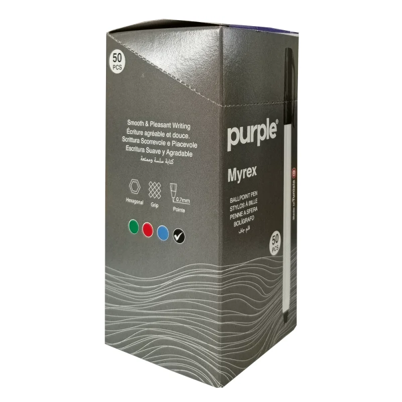 Boite de 50 Stylos à Bille Point Fine MYREX Purple / 0.7mm / Noir