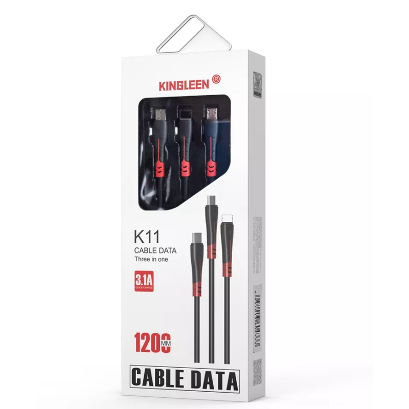 Câble KINGLEEN  3en1 USB vers Micro USB / Type C / Lightning / Noir - photo 1