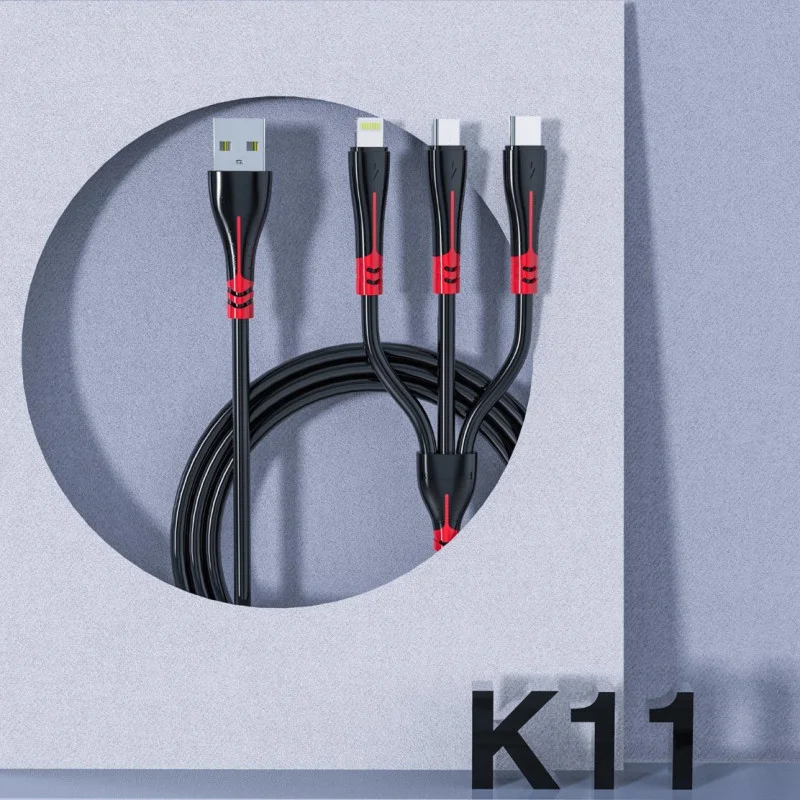 Câble KINGLEEN  3en1 USB vers Micro USB / Type C / Lightning / Noir - photo 2