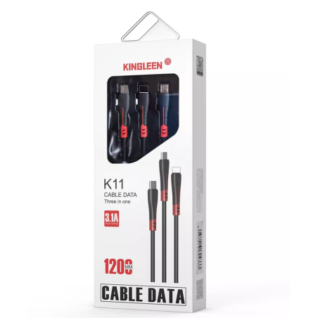 Câble KINGLEEN  3en1 USB vers Micro USB / Type C / Lightning / Noir - photo 5