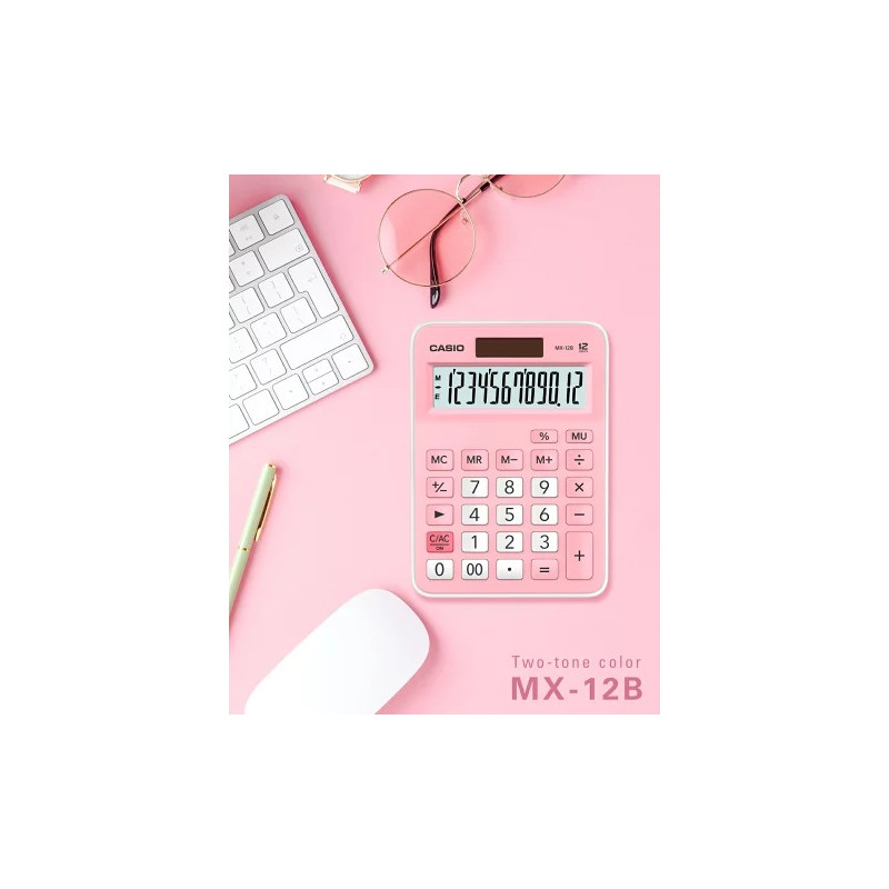 CALCULATRICE CASIO MX-12B / Pile et Solaire / 12 CHIFFRES / ROSE