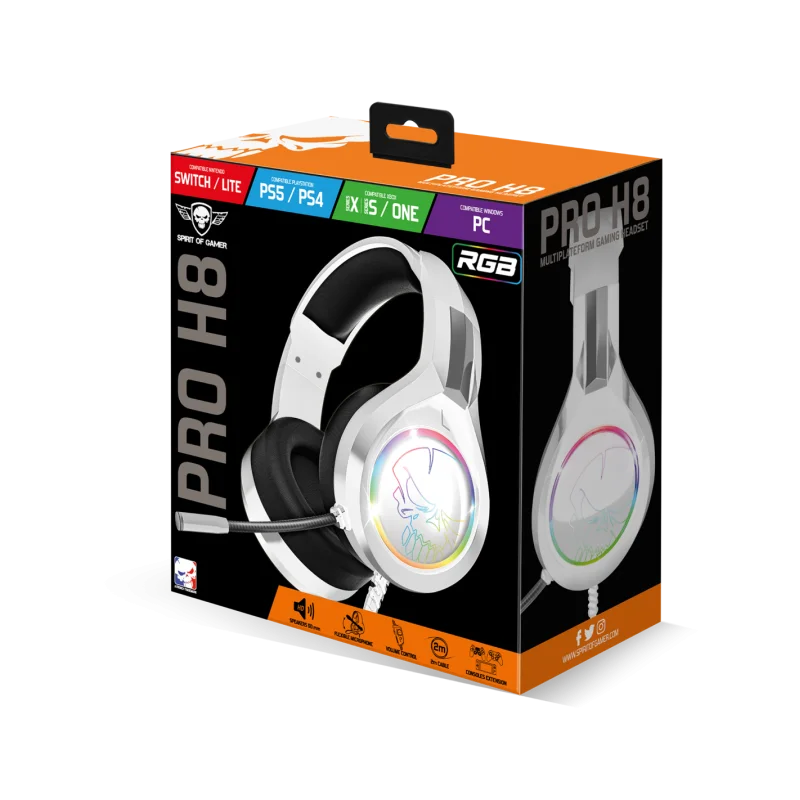 Casque-Micro Gaming Spirit Of Gamer PRO-H8 ARTIC RGB / Blanc