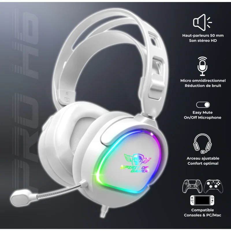 Casque Micro Gaming Spirit of Gamer PRO-H6 ARTIC / RGB / Blanc - Spirit of Gamer - photo 2