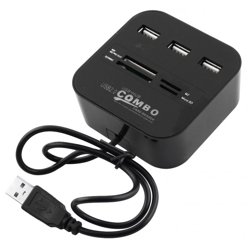 Hub 3 ports USB 2.0 + Lecteur de cartes / Noir - photo 1