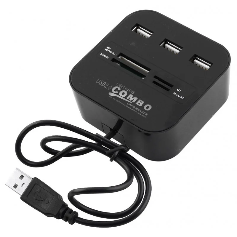 Hub 3 ports USB 2.0 + Lecteur de cartes / Noir - photo 1