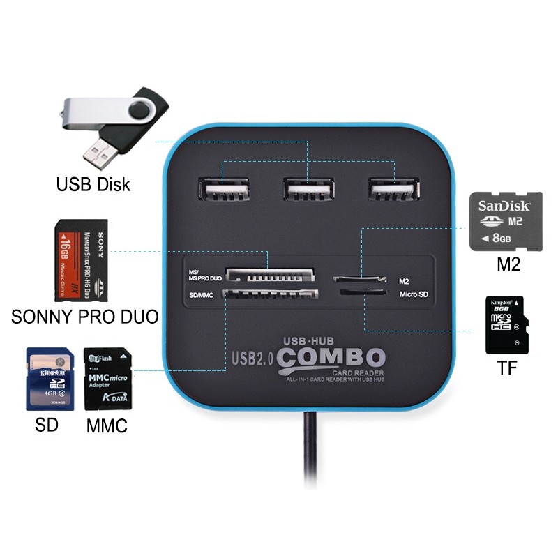 Hub 3 ports USB 2.0 + Lecteur de cartes / Noir - photo 3