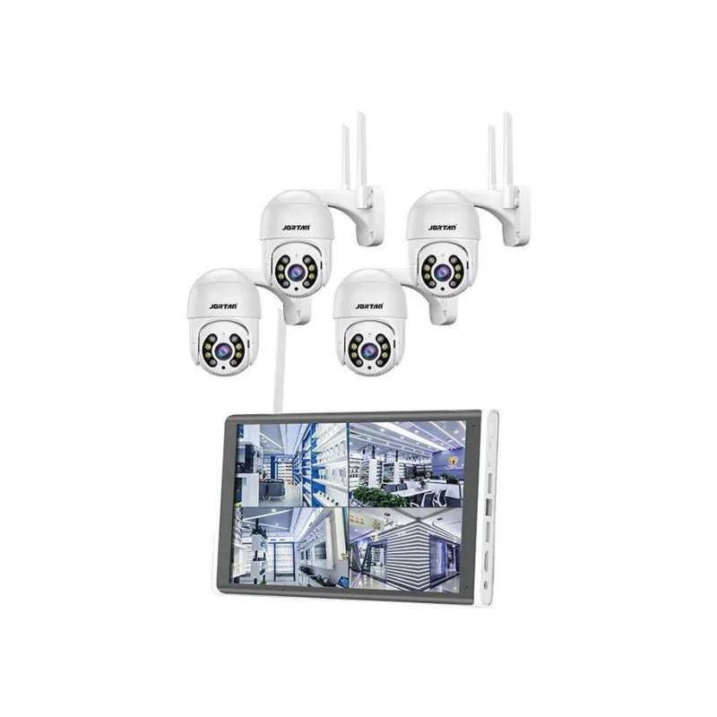 Kit de Surveillance JORTAN 4 Caméras Externes 2MP avec Écran 15.6" Full HD / WiFi / IP66 / Blanc - photo 1