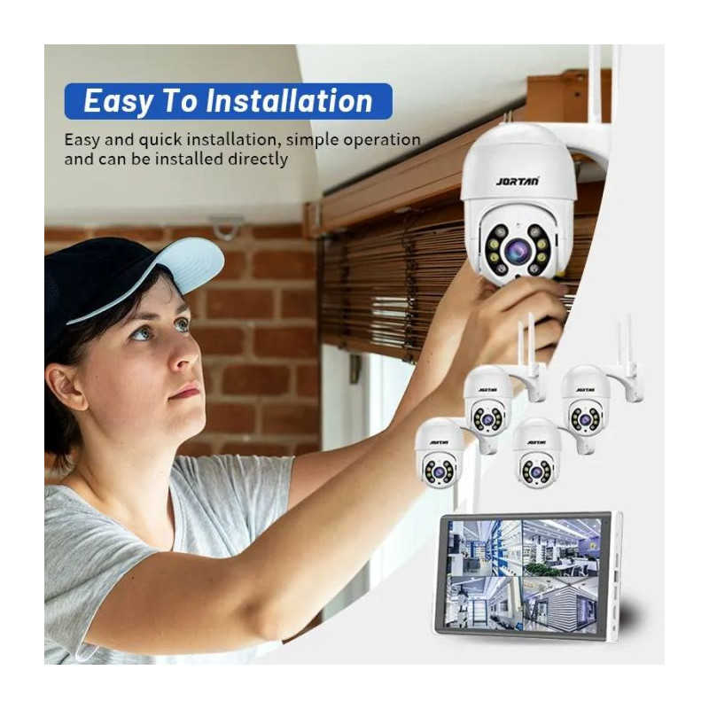 Kit de Surveillance JORTAN 4 Caméras Externes 2MP avec Écran 15.6" Full HD / WiFi / IP66 / Blanc - photo 2